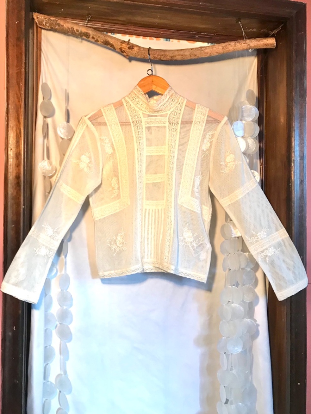 Zara Romantic Lace Blouse Semi-Sheer High Neck Ladder Stitch Size Small - Picture 8 of 15